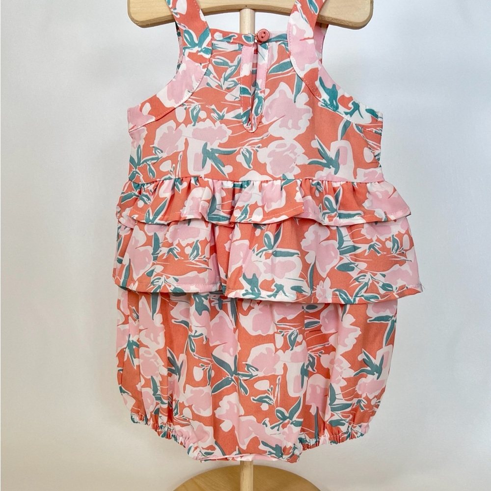 NWOT Girls Floral Peach Pink Ruffle Baby Romper